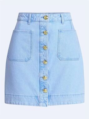 Free Assembly Women’s Blue Solid Denim Mini Skirt Button Front Pockets